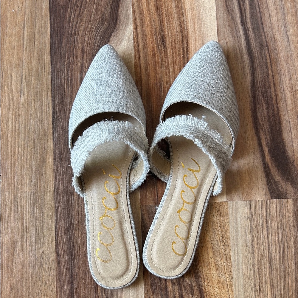 Coccoli Gray Frayed Edge Mules